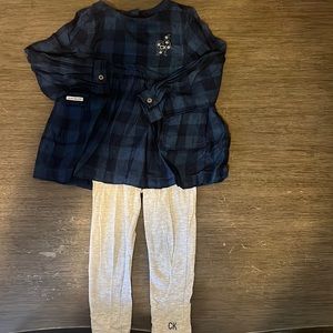 Calvin Klein Jeans Girl’s Blue Plaid, Long Sleeve Shirt and Pants. Size 3T
